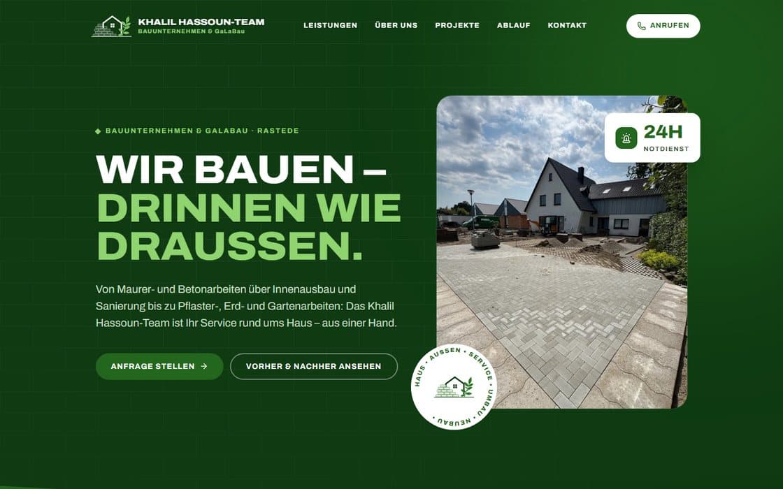 Fertige Kundenwebsite hassoun-bau.de als Beispiel